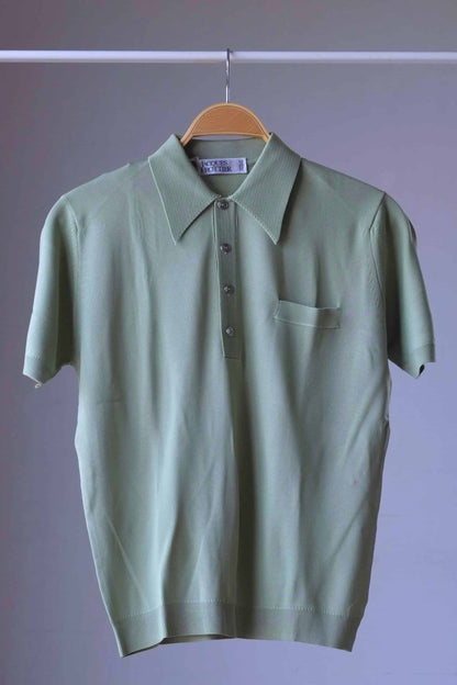  70's Knitted Women's Polo Top moss green