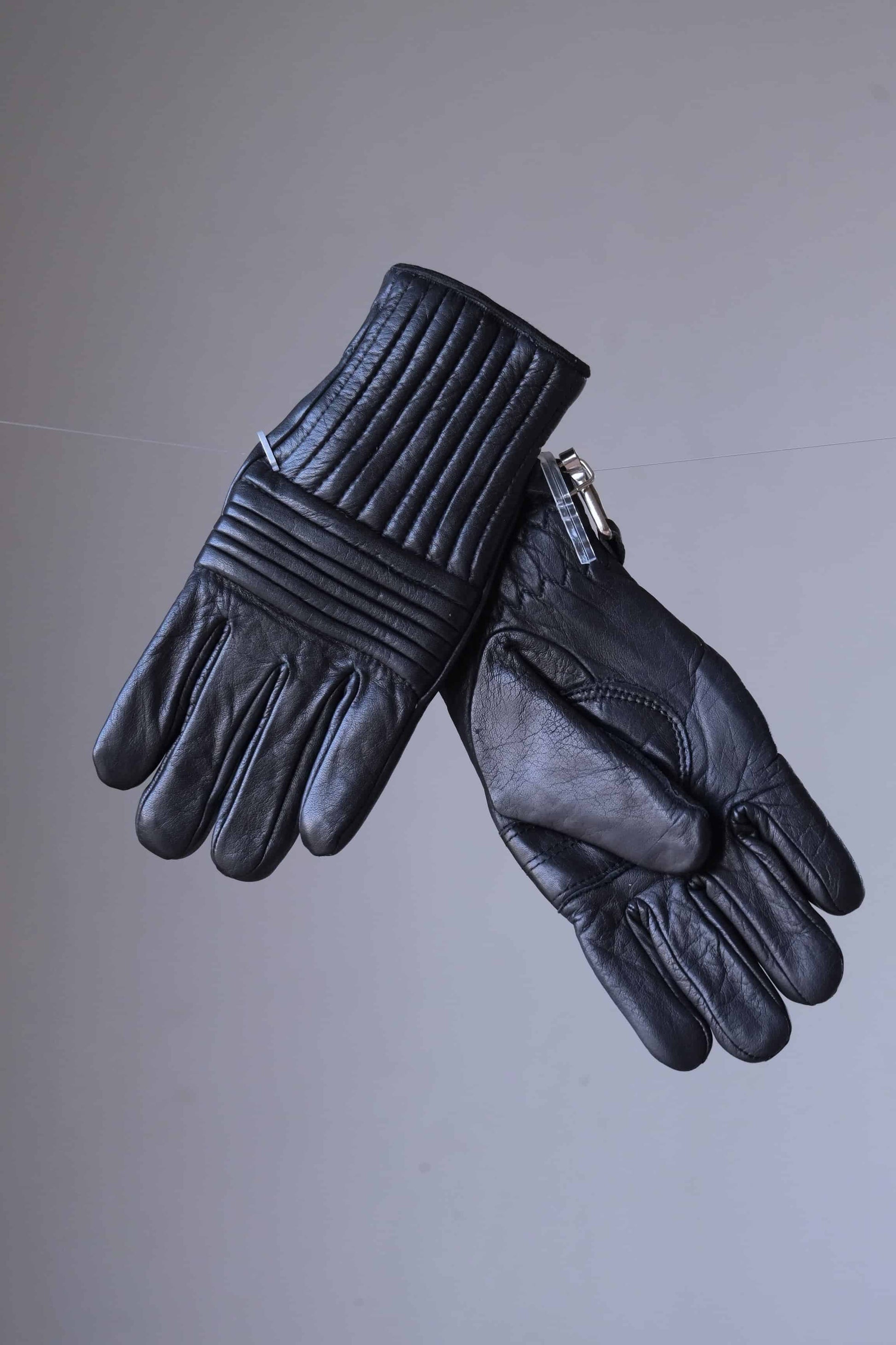 Vintage Black Leather 70's Ski Gloves