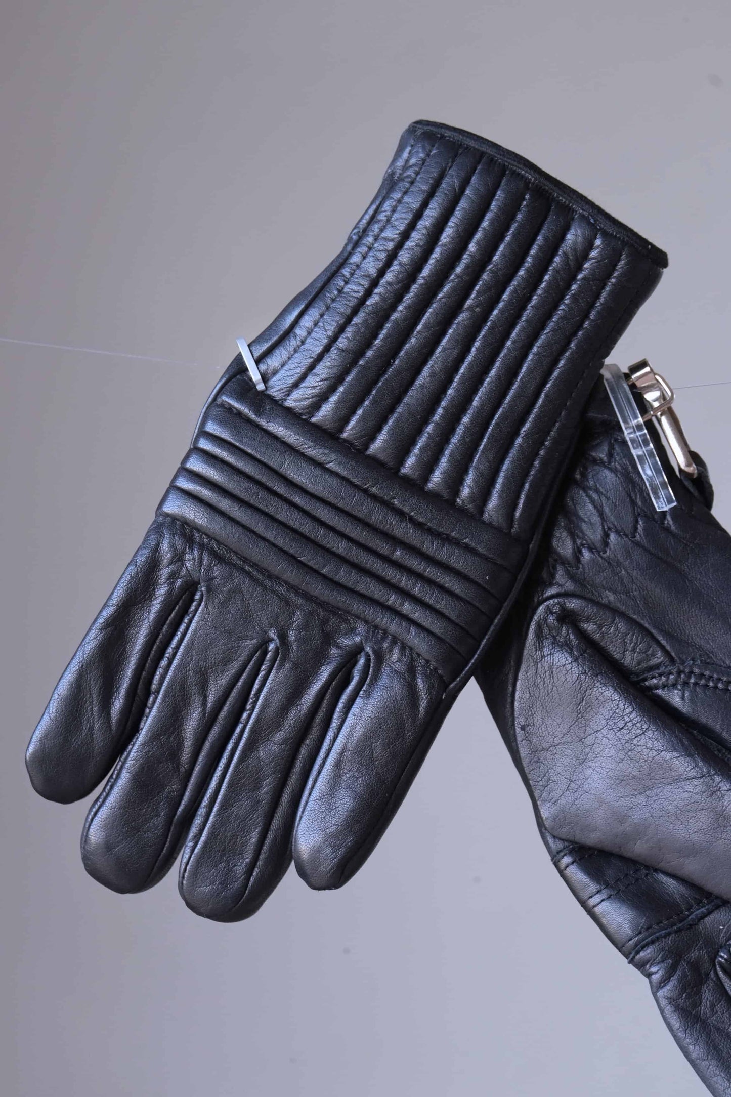 Vintage Black Leather 70's Ski Gloves