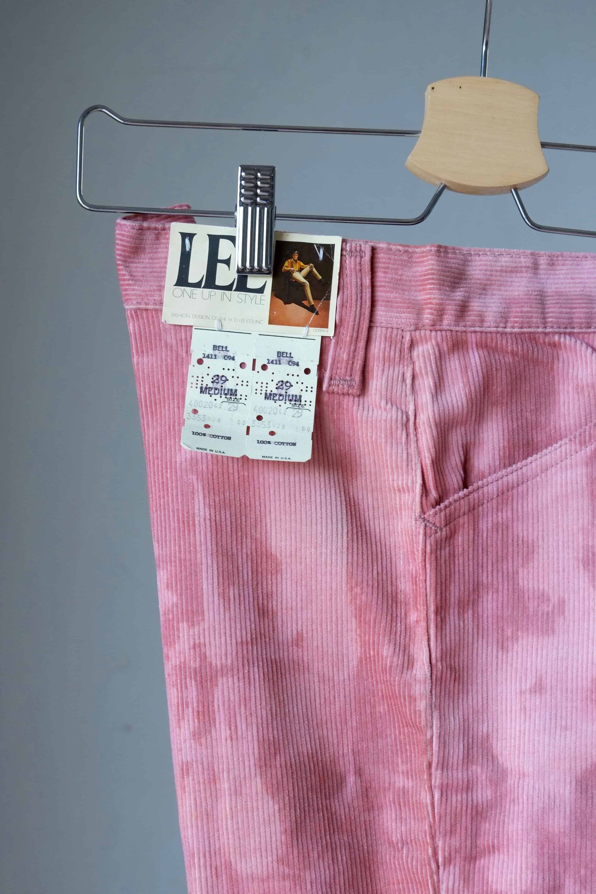 Vintage LEE Corduroy Tie-Dye 70's Bell Bottoms pink label