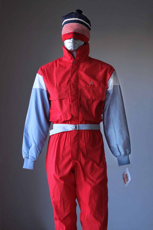 Vintage 80's Men's Ski Suit red grey