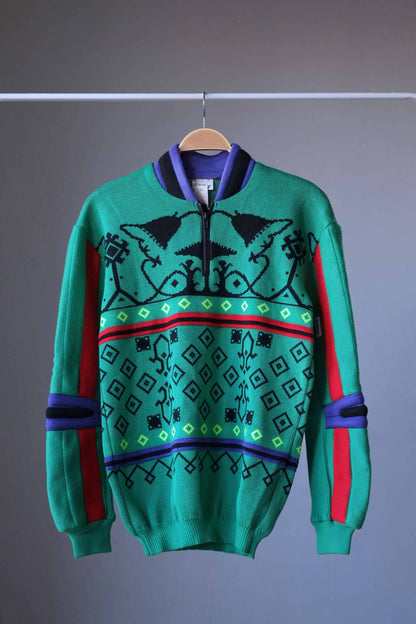 Vintage 90's Neon Jacquard Ski Sweater green