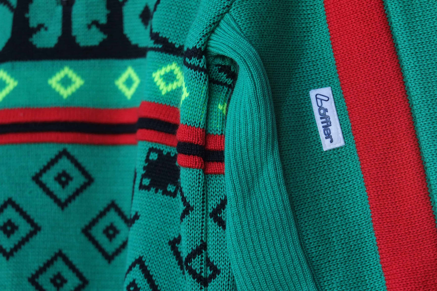 Vintage 90's Neon Jacquard Ski Sweater Vintage 90's Neon Jacquard Ski Sweater green logo detail