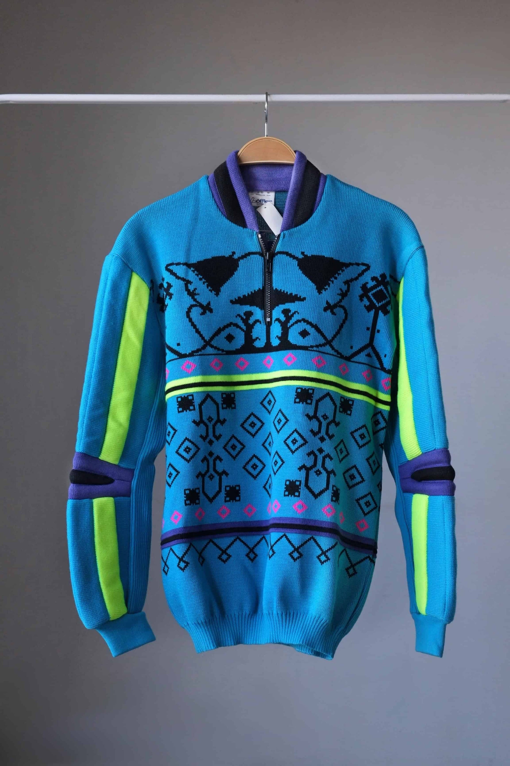 Vintage 90's Neon Jacquard Ski Sweater blue 