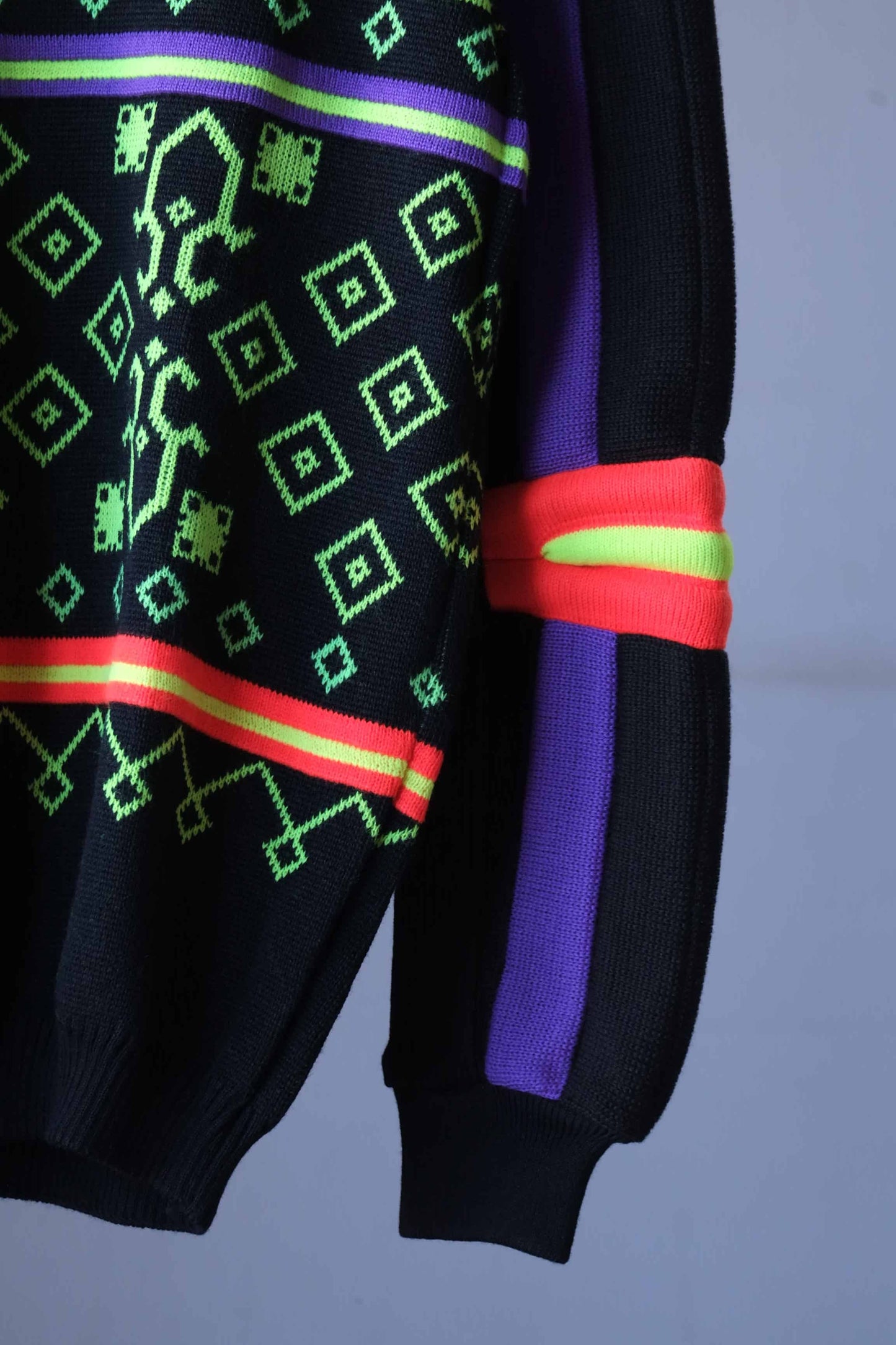 Vintage 90's Neon Jacquard Ski Sweater sleeve detail