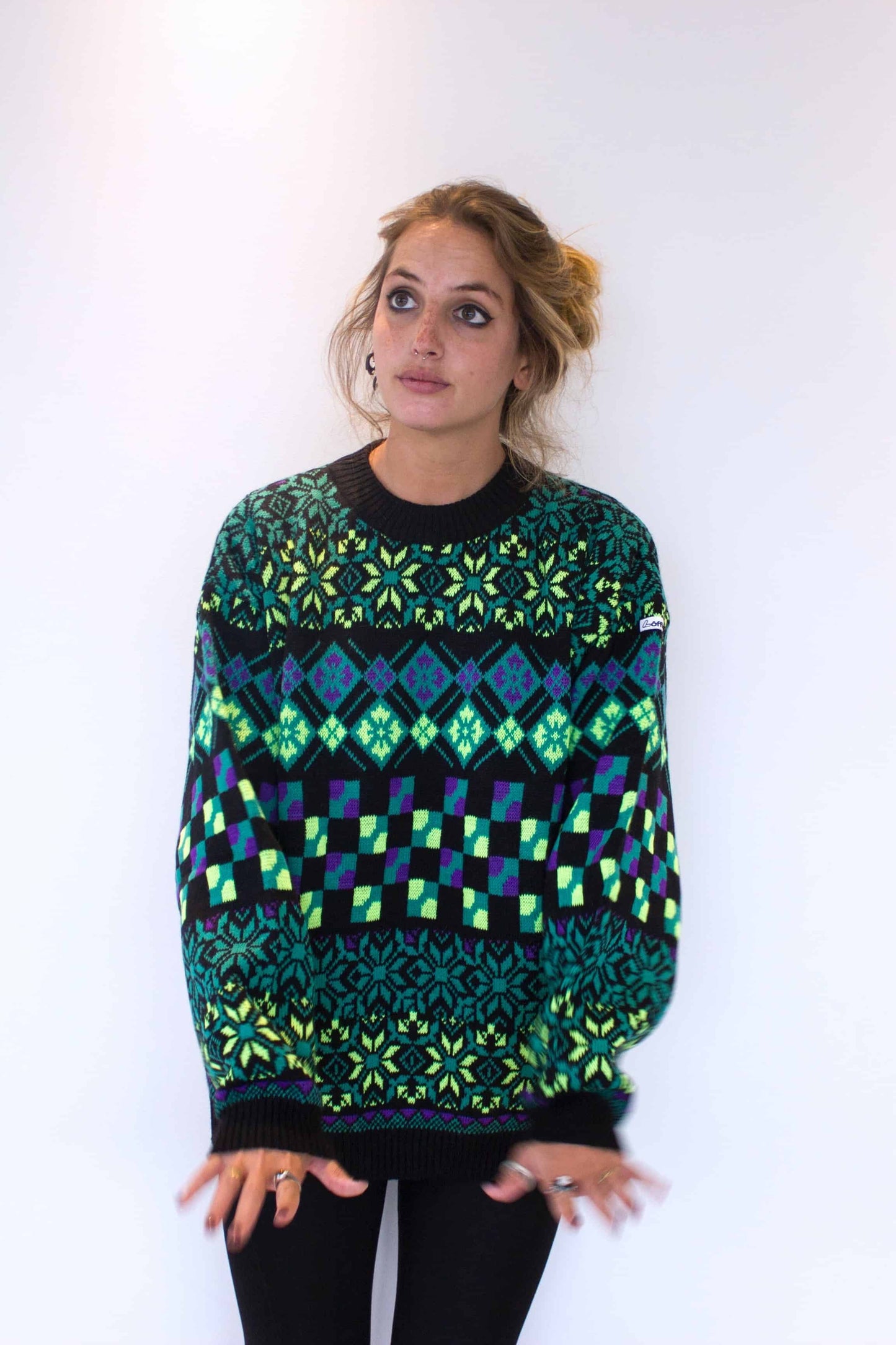 Vintage 90's Neon Pattern Sweater on model