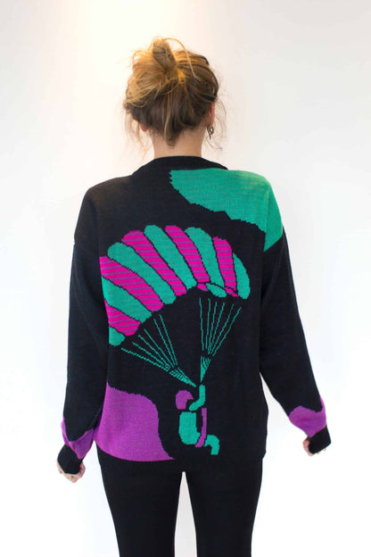 90's Parachute Sweater black pink green on model