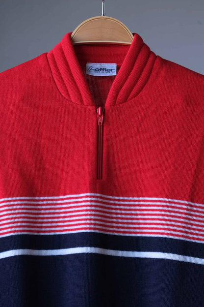 Vintage LÖFFLER Fischer 80's Sweater red navy close up