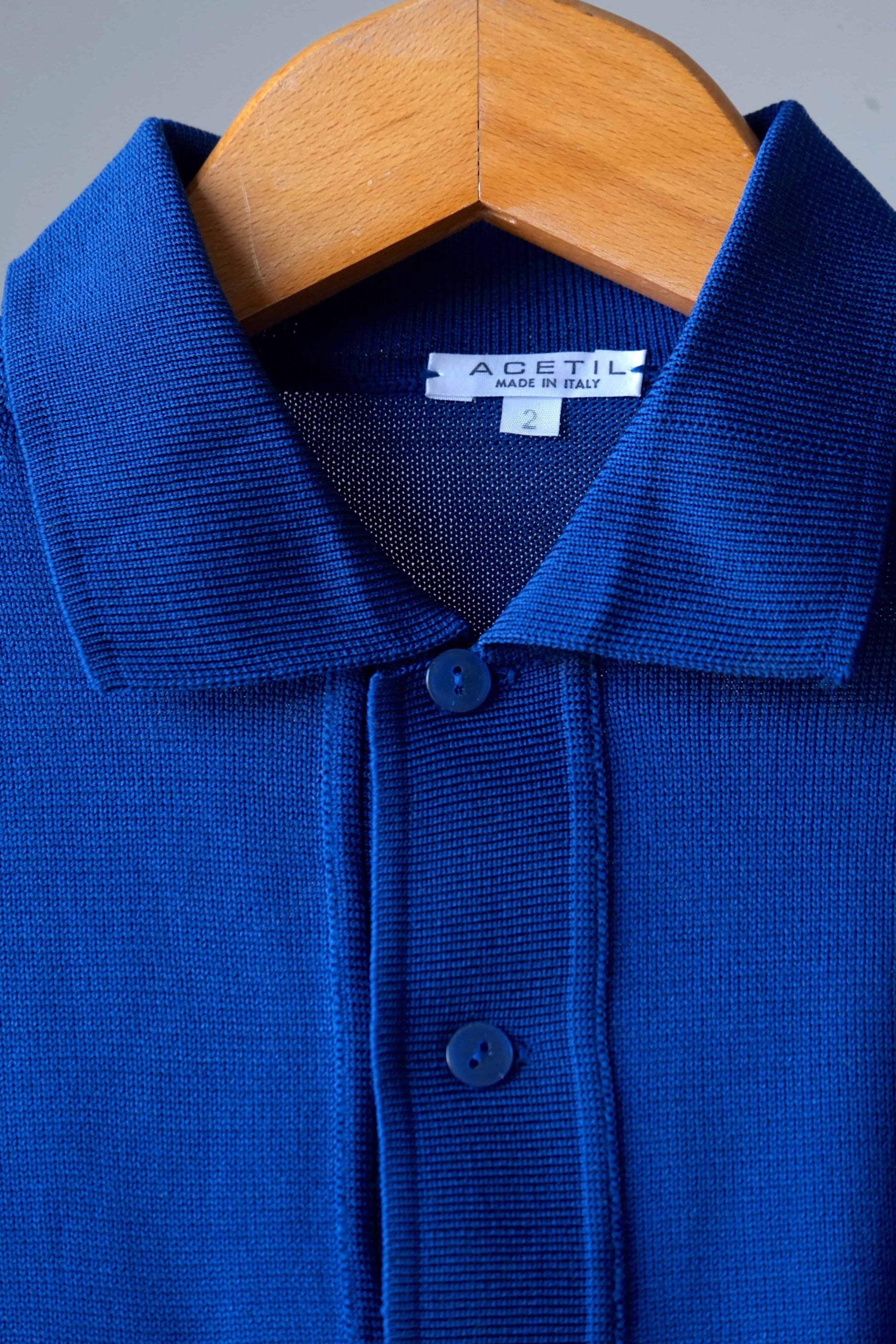 60's Knit Polo Shirt blue close up