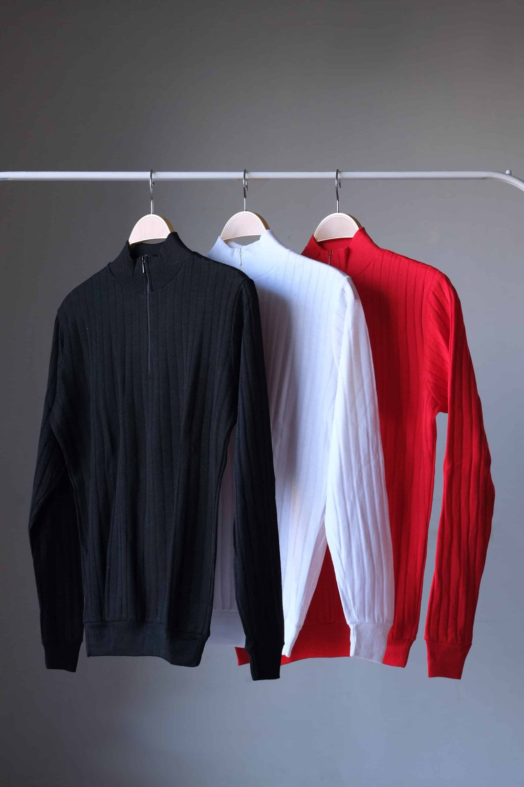 70's Zip Neck Men's Sweater red black and white