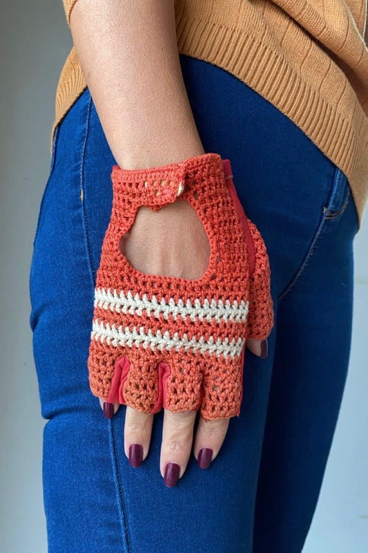 KNIT & Leather Half Finger Glove