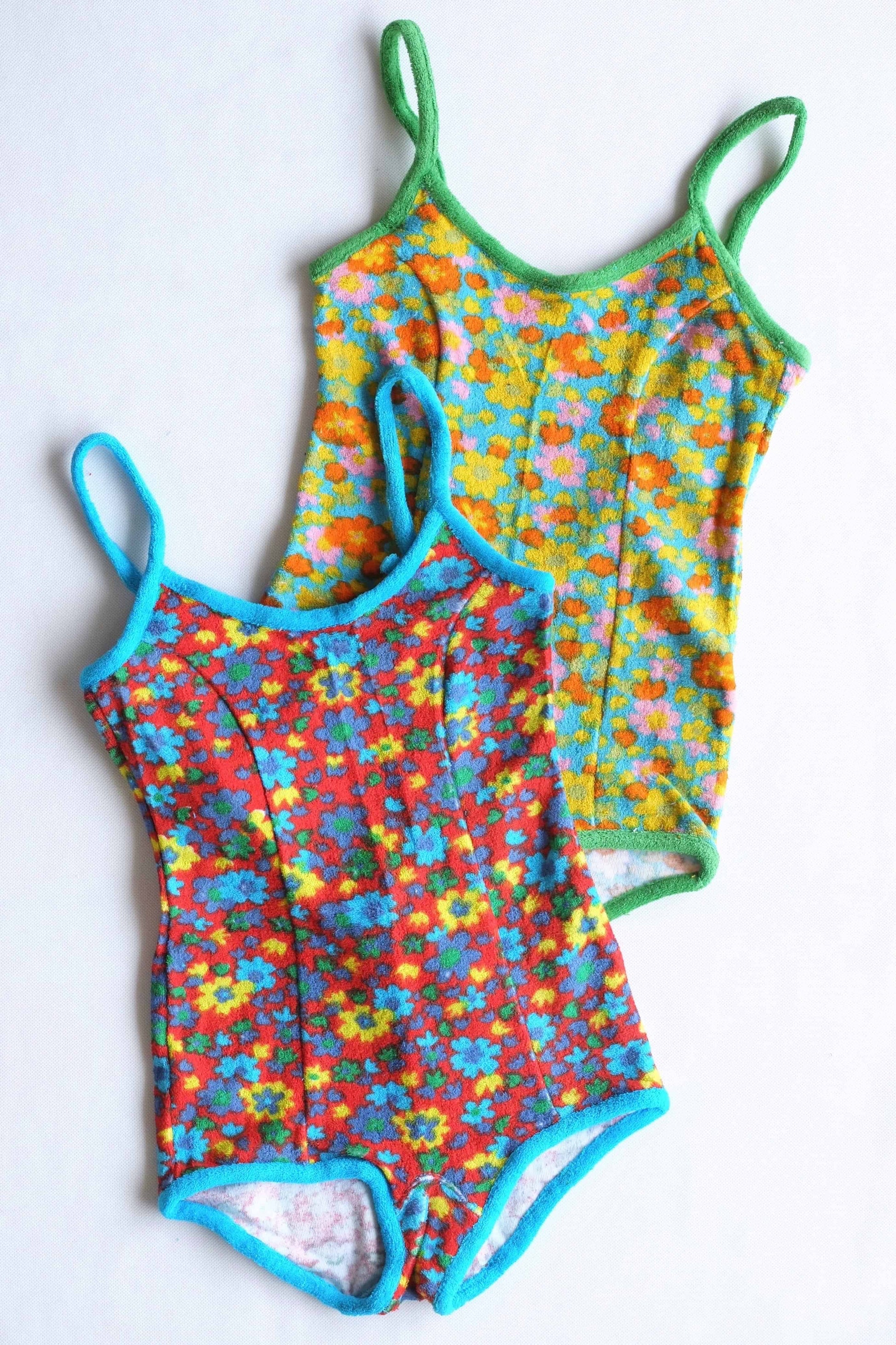 RESTOSANA 70's Floral Terry Girls Swimsuit