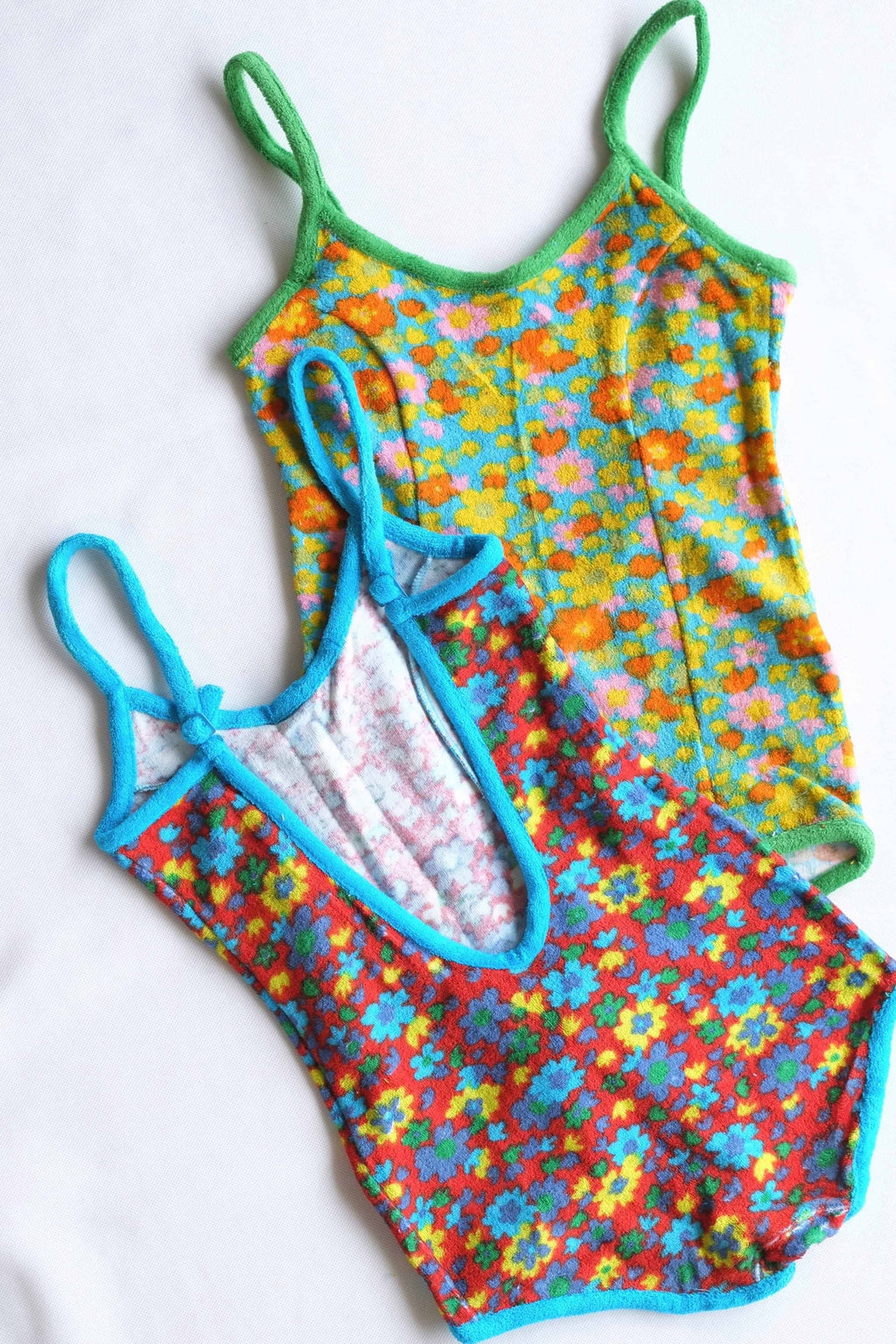 RESTOSANA 70's Floral Terry Girls Swimsuit backside