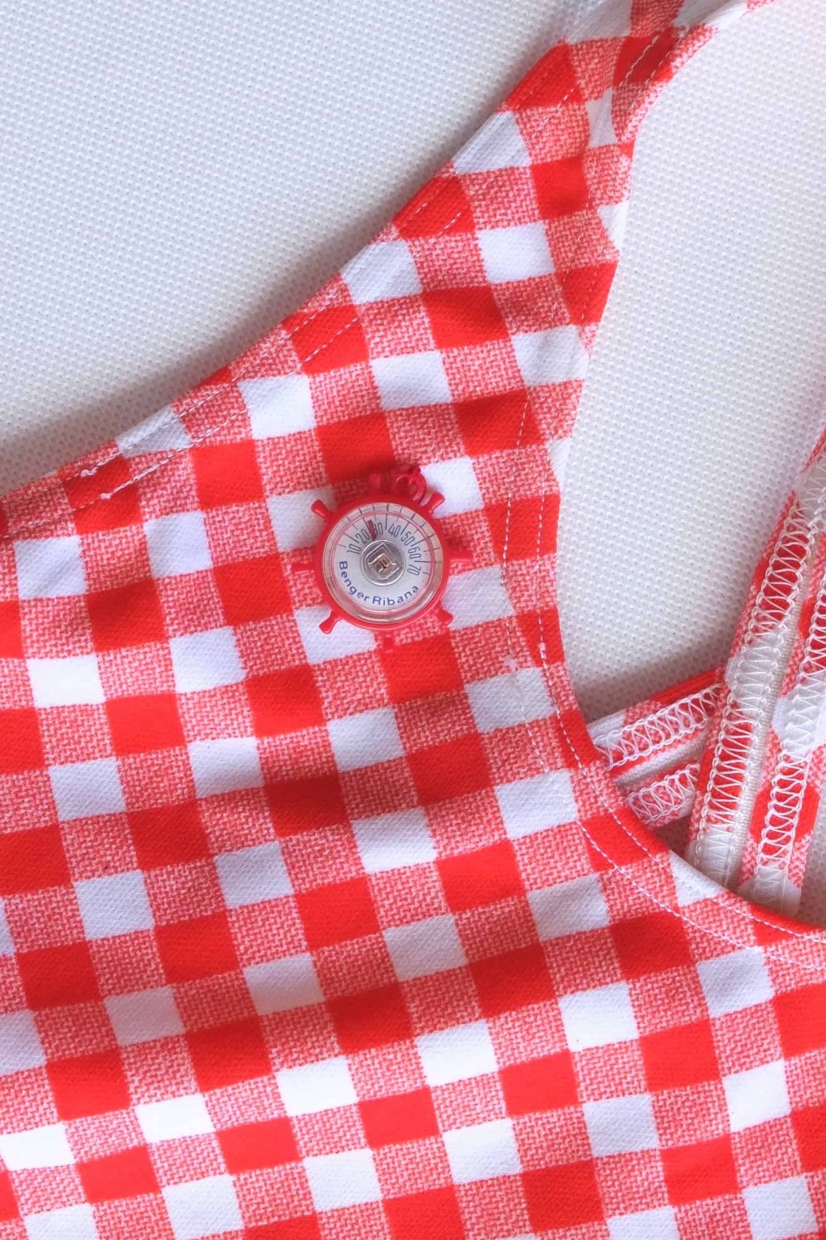 Vintage 70's Gingham Swimsuit WITH COMPASS CHARM