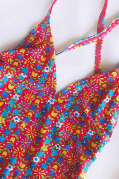 Vintage 70's Flower Pattern Swimsuit close up