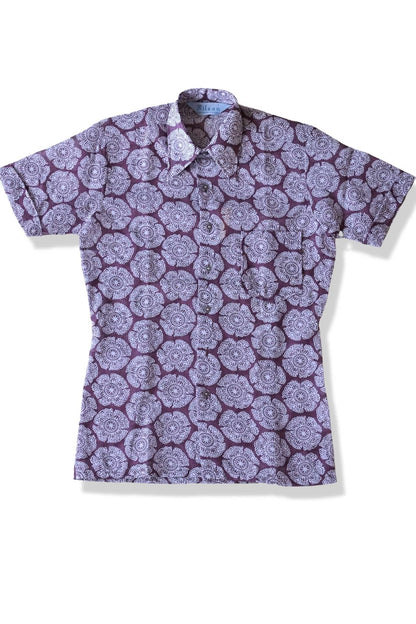 vintage flower print short sleeves 70s shirt flat