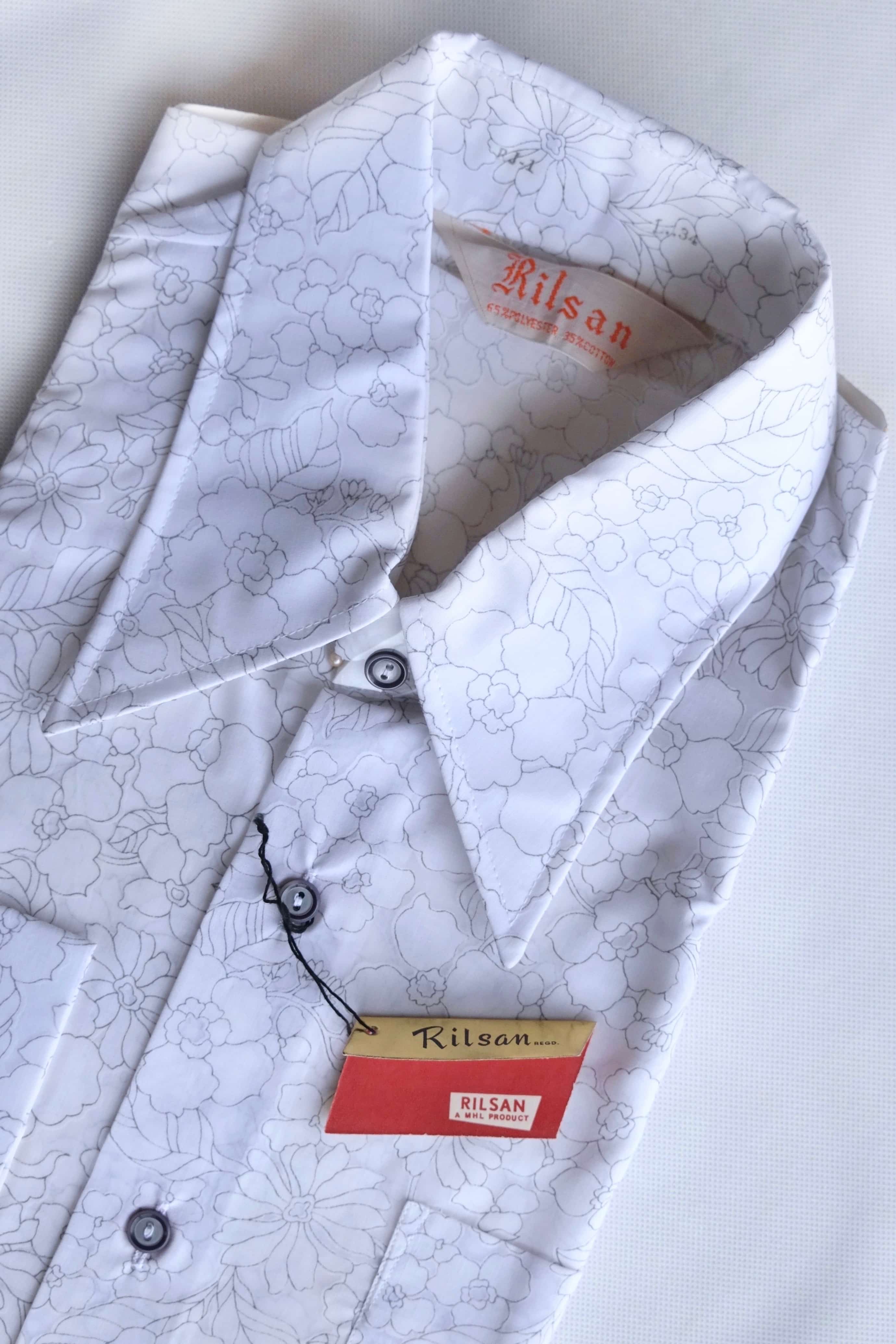 vintage see through white flower print 70s shirt