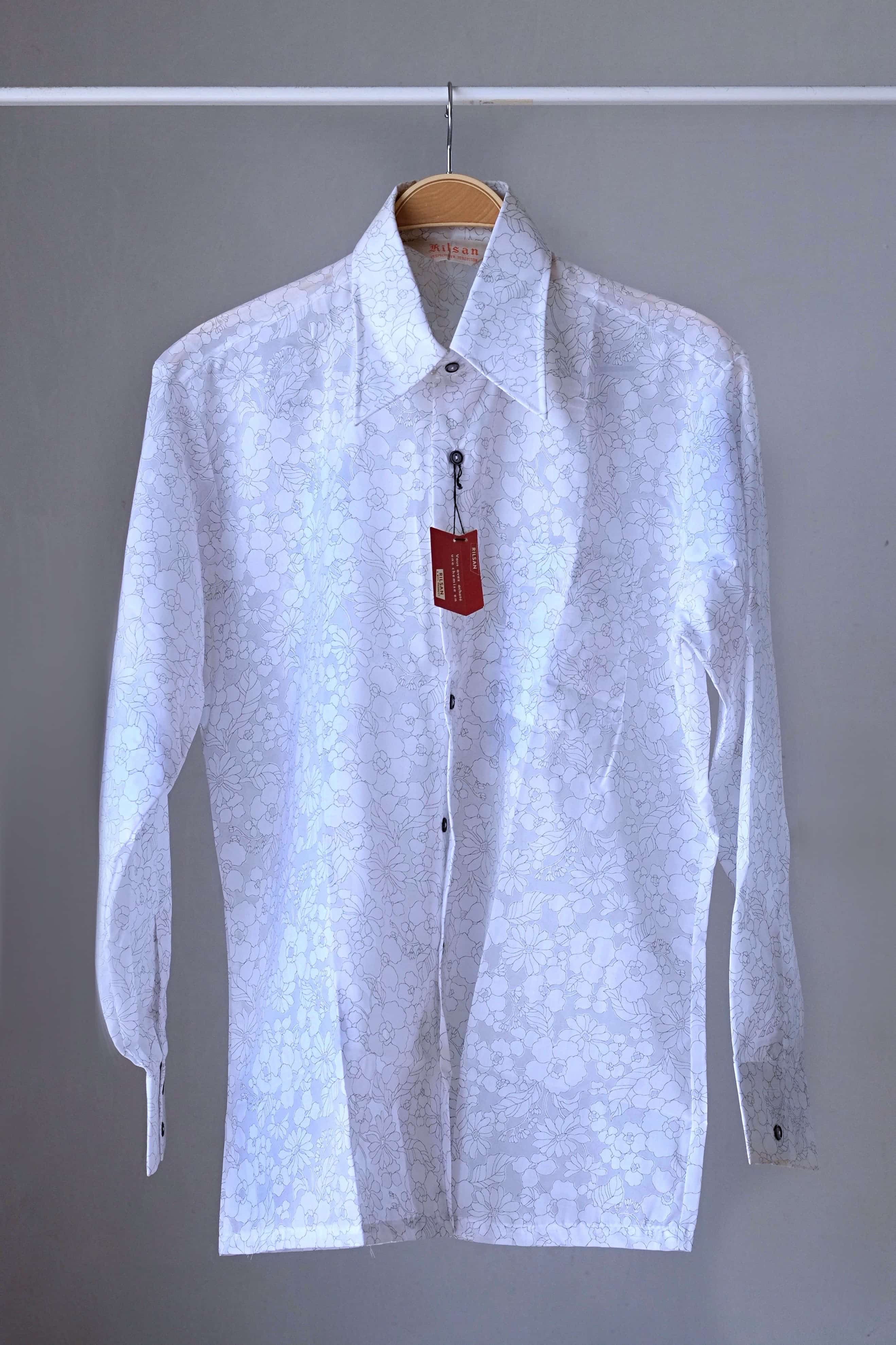 vintage see through white flower print 70s shirt
