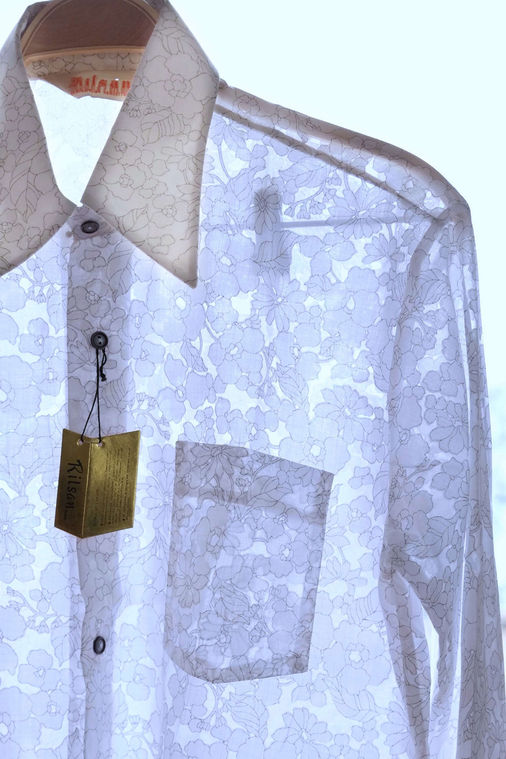 vintage see through white flower print 70s shirt