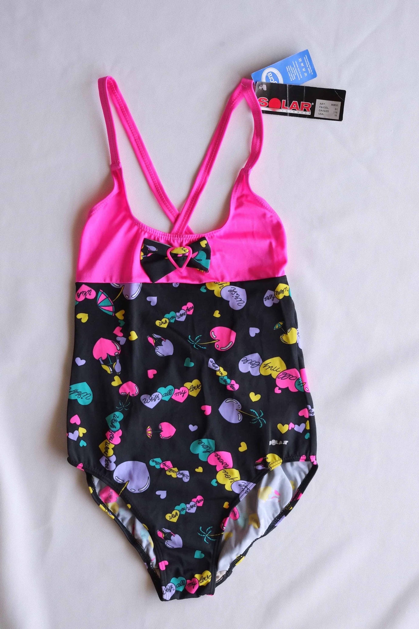SOLAR 80's Hearts Girls Swimsuit BLACK AND PINK