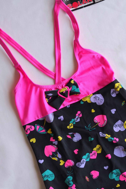 SOLAR 80's Hearts Girls Swimsuit CLOSE UP