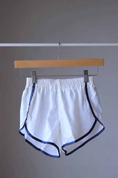 Vintage Satin 80's Jogging Shorts white navy blue