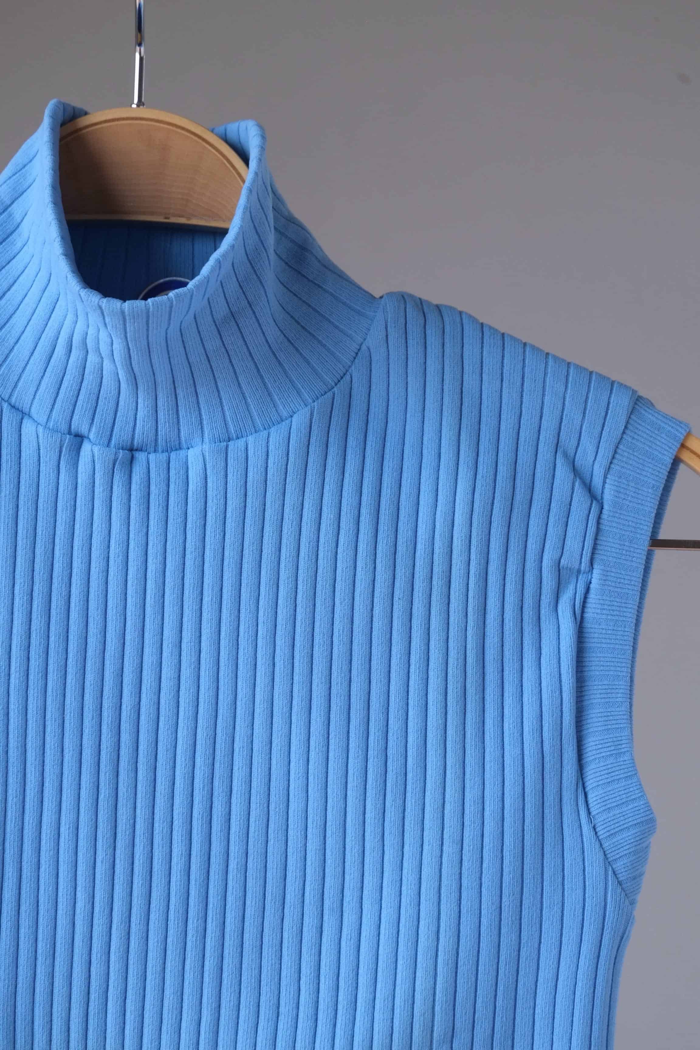 Vintage 70's Sleeveless Rib Turtleneck blue close up